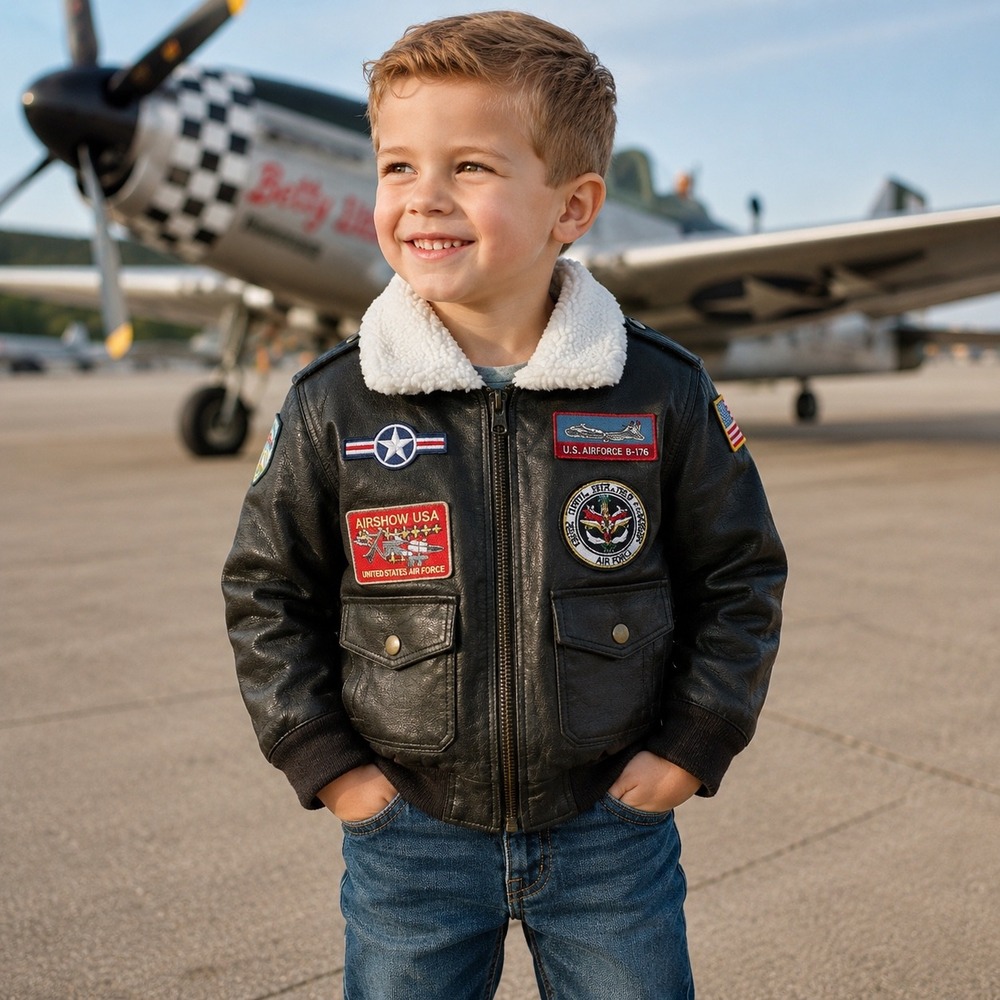 Up and Away Kids USAF Type A-2 Junior Bomber Jacket Brown Faux Leather Size 6 M